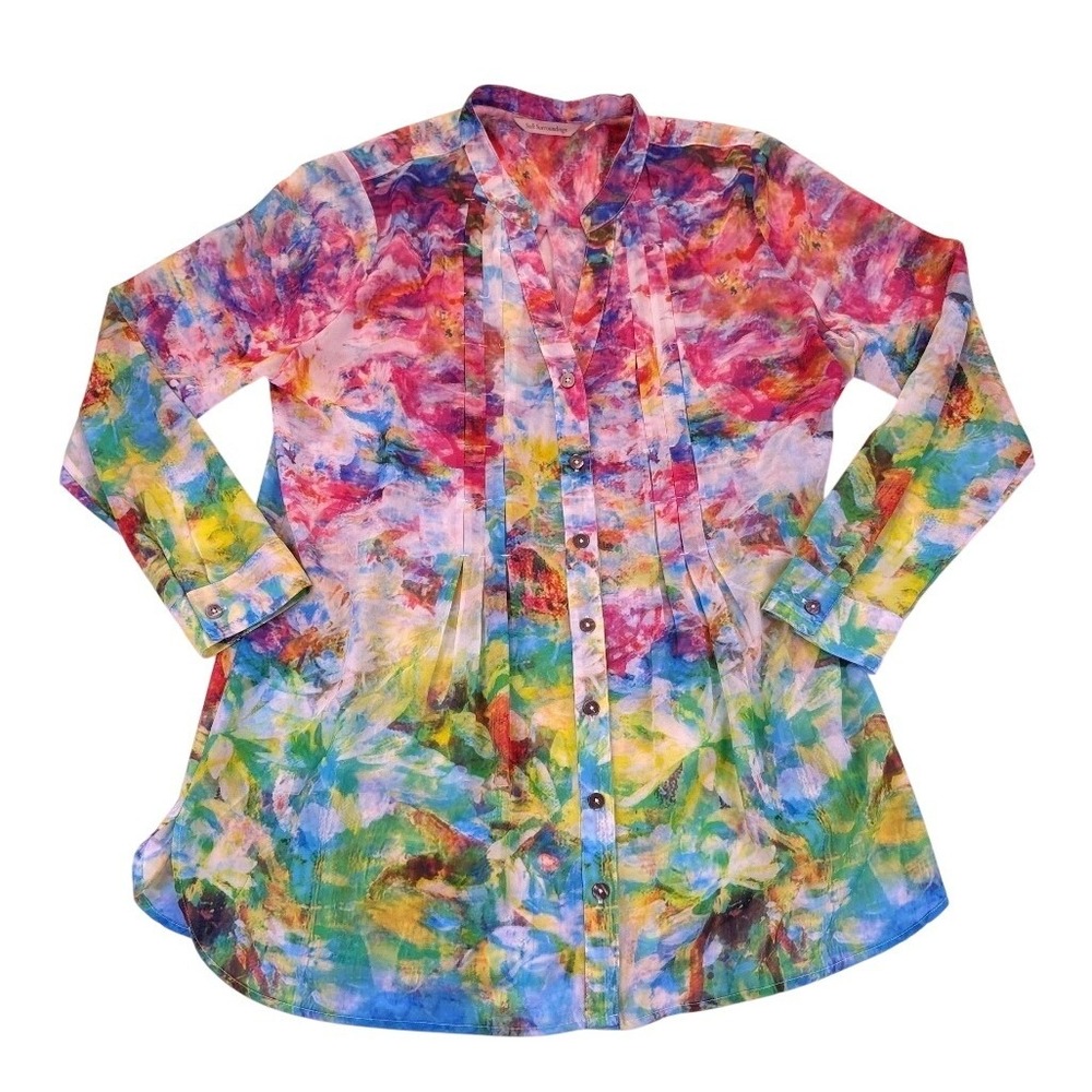 Soft Surroundings Multi-Color Abstract Painterly Sheer Tunic Top L Art To Wear